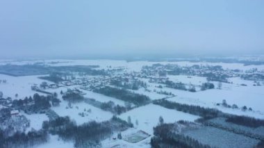 Güzel Kış Panorama Ormanı Kar Skorkowice Hava Manzarası Polonya. Yüksek kalite 4k görüntü