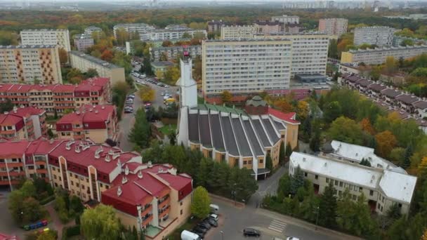 Piękny Kościół Wrzeciono Warsaw Aerial View Poland Wysokiej Jakości Materiał — Wideo stockowe