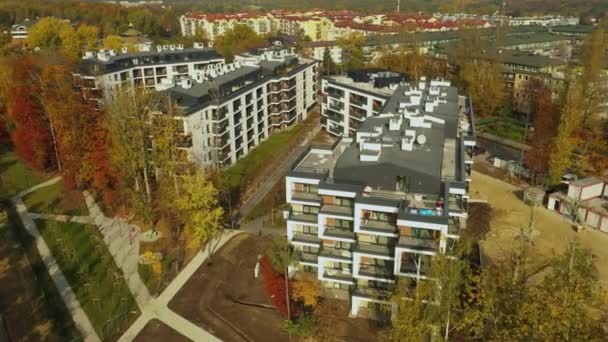 Gyönyörű Lakótelep Mlociny Varsó Aerial View Lengyelország Kiváló Minőségű Felvételek — Stock videók