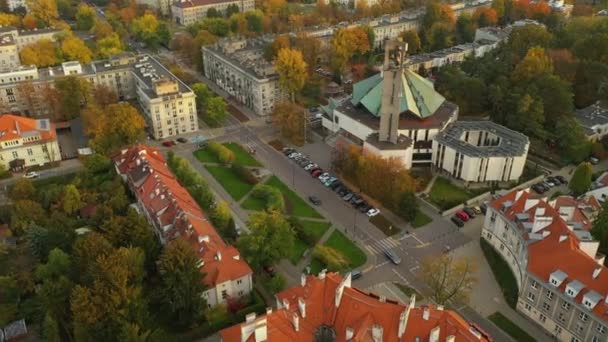 Belle Église Stare Bielany Varsovie Vue Aérienne Pologne Images Haute — Video