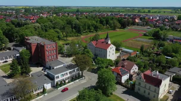 Prachtig Panorama Strzelin Luchtfoto Uitzicht Polen Hoge Kwaliteit Beeldmateriaal — Stockvideo