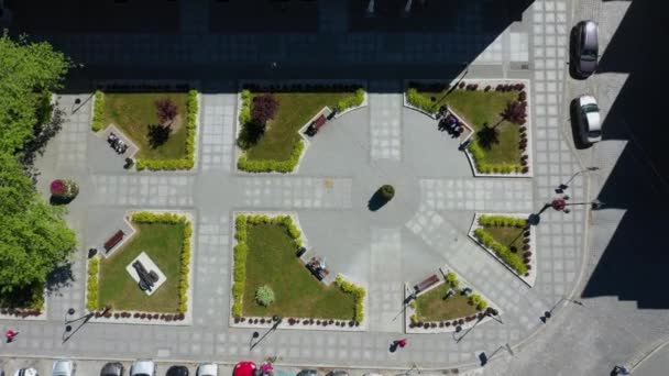 Krásné Náměstí Strzelin Aerial View Polsko Vysoce Kvalitní Záběry — Stock video