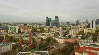 Güzel Panorama Gökdelenleri Varşova Hava Görüntüsü Polonya. Yüksek kalite 4k görüntü