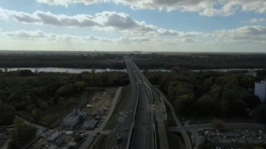 Vistula Köprüsü Tarchomin Varşova Hava Görüntüsü Polonya. Yüksek kalite 4k görüntü
