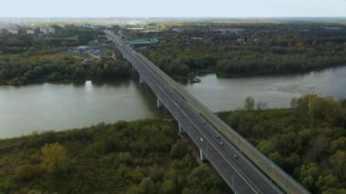Vistula Köprüsü Tarchomin Varşova Hava Görüntüsü Polonya. Yüksek kalite 4k görüntü