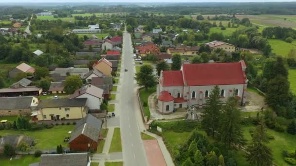 Eglise Panorama Skorkowice Vue Aérienne Pologne Images Haute Qualité — Video