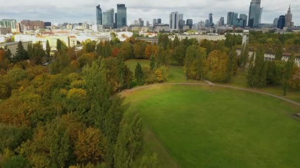 Bellissimo Parco Polo Mokotowskie Varsavia Vista Aerea Polonia Filmati Alta — Video Stock