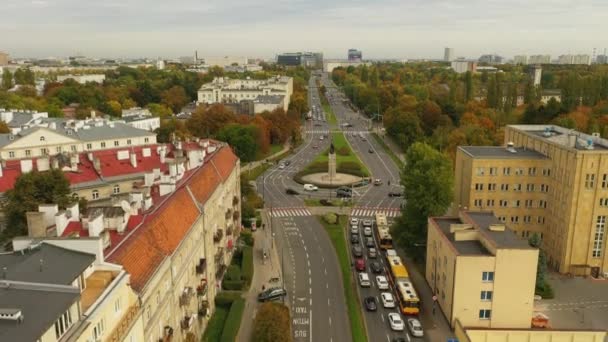 Mooie Avenue Park Mokotowski Warschau Luchtfoto View Polen Hoge Kwaliteit — Stockvideo