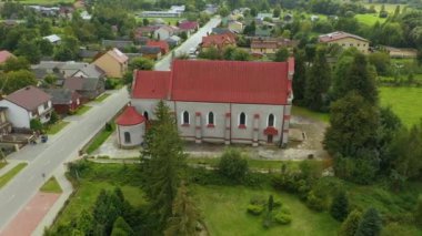 Kilise Panorama Skorkowice Hava Görüntüsü Polonya. Yüksek kalite 4k görüntü