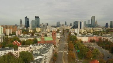 Güzel Panorama Gökdelenleri Varşova Hava Görüntüsü Polonya. Yüksek kalite 4k görüntü