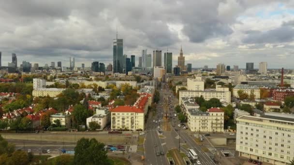 Piękne Drapacze Chmur Panoramicznych Warsaw Aerial View Poland Wysokiej Jakości — Wideo stockowe