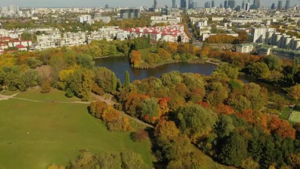 Piękny Park Szczesliwice Ochota Warsaw Aerial View Poland Wysokiej Jakości — Wideo stockowe