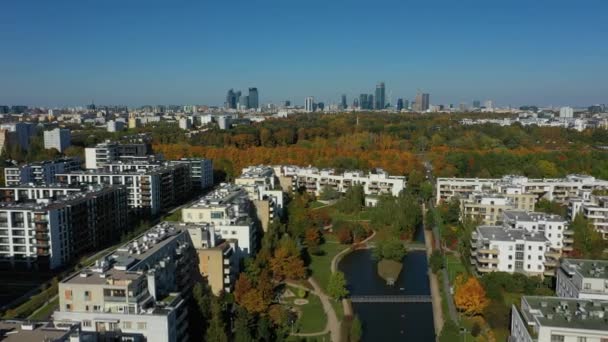 Vackra Panorama Estate Mokotow Warszawa Flygfoto Polen Högkvalitativ Film — Stockvideo
