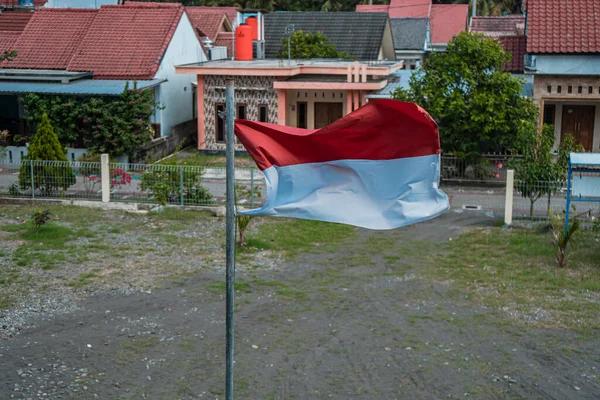 Red White Flag Indonesia National Flag Flying Pole Independence Day — Fotografia de Stock