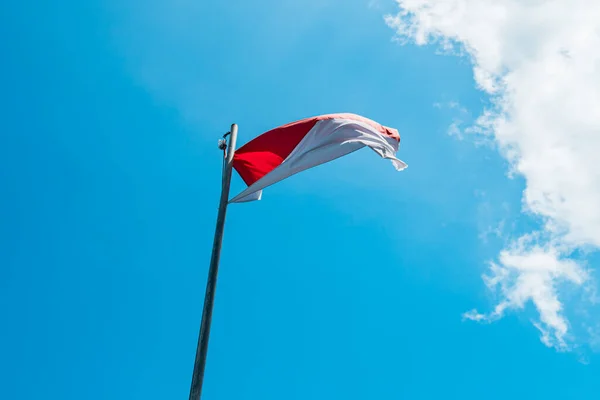 Red White Flag Indonesia National Flag Flying Pole Independence Day — Foto Stock
