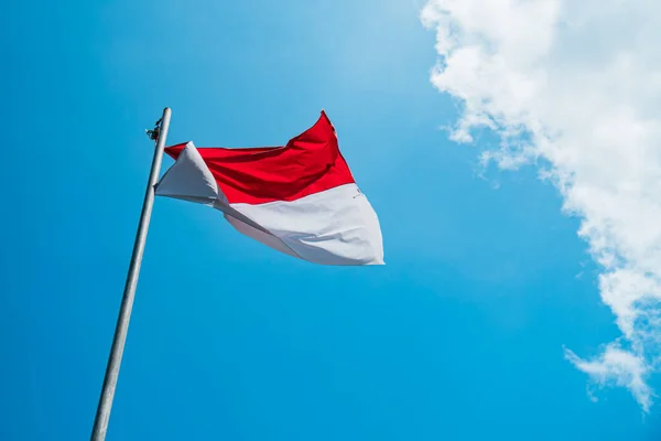 Red White Flag Indonesia National Flag Flying Pole Independence Day — ストック写真
