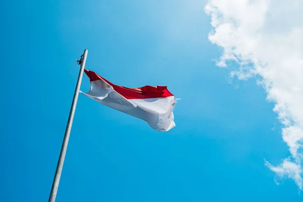 Red White Flag Indonesia National Flag Flying Pole Independence Day — Foto Stock