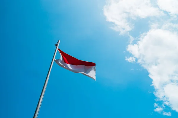 Red White Flag Indonesia National Flag Flying Pole Independence Day — ストック写真