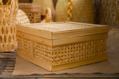 Product details that have been completed from bamboo-based handicrafts, produced by small home-based businesses that produce products such as bamboo trays, boxes, lampshades, bowls, bags and others