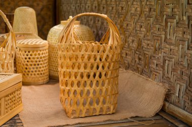 Product details that have been completed from bamboo-based handicrafts, produced by small home-based businesses that produce products such as bamboo trays, boxes, lampshades, bowls, bags and others