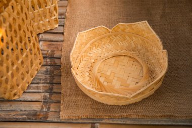 Product details that have been completed from bamboo-based handicrafts, produced by small home-based businesses that produce products such as bamboo trays, boxes, lampshades, bowls, bags and others