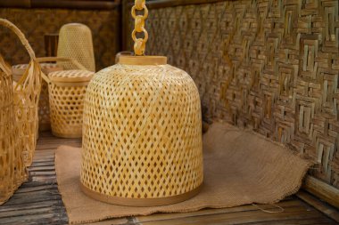 Product details that have been completed from bamboo-based handicrafts, produced by small home-based businesses that produce products such as bamboo trays, boxes, lampshades, bowls, bags and others