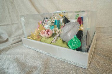 Wedding dowry gift box as a wedding dowry in Indonesia. Dowry is a gift from the groom to the bride when they get married, in the form of a luxury item in a box that has been decorated in such a way