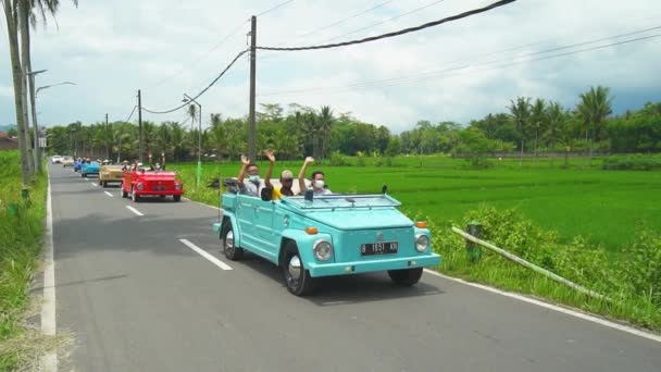 Travel Experience Driving Safari Car Open Villages Rice Fields Still — Stok Video