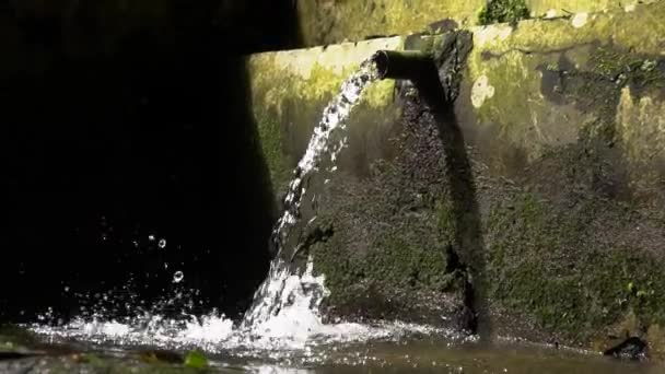 清澈和天然的泉水通过软管 管道和灌溉渠道流动 以满足农村社区渔业 农业和家庭的需要 慢动作中的镜头 — 图库视频影像