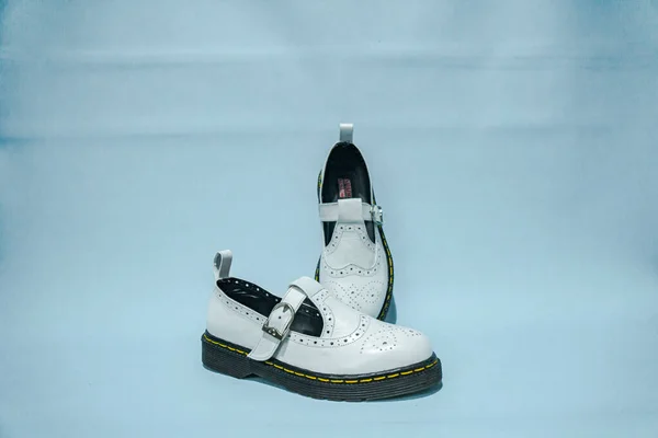 Λεπτομερές Vintage Παπούτσι Mary Jane Rockabilly Λευκό Χρώμα Λαστιχένια Σόλα — Φωτογραφία Αρχείου