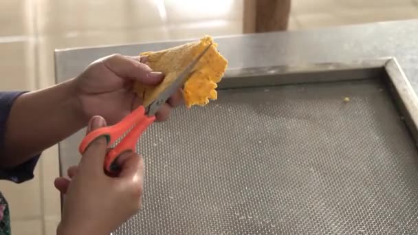 Сделайте Домашние Чипсы Тортильей Простыми Инструментами Прежнему Вкусные Домашняя Лепешка — стоковое видео