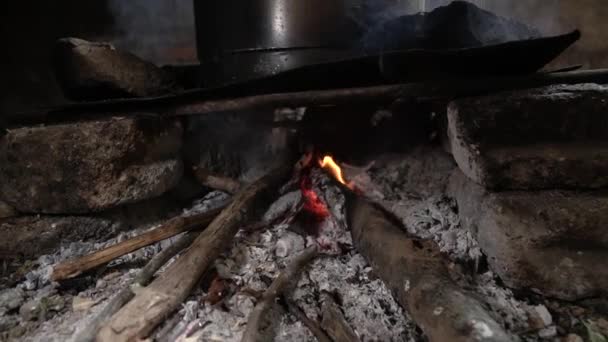 Cocinando Con Estufas Tradicionales Campo Combustible Utiliza Madera Productos Forestales — Vídeos de Stock