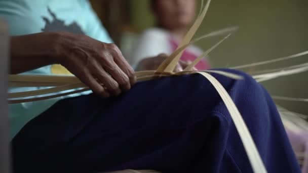 Detalles Las Manos Los Artesanos Bambú Que Hacen Bolsas Pequeñas — Vídeos de Stock