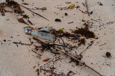 Plastik atık, deniz dalgaları tarafından dağıtıldı ve vuruldu. Deniz kirliliğine, dikkatsizce atılan ve çevreye, ekolojiye ve suya zarar veren tek kullanımlık plastikler neden olur..