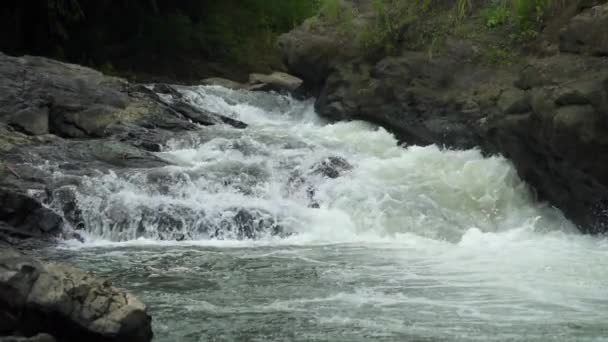 Rzeka Spływa Dół Doliny Uderzając Skały Tworząc Potężne Prądy Piękna — Wideo stockowe