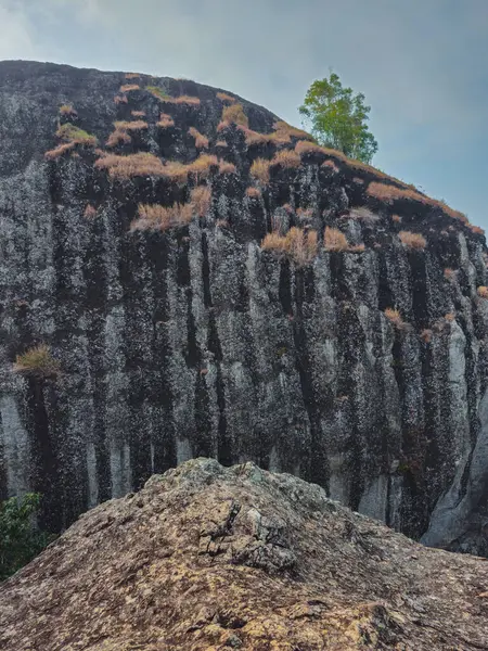 Stock image Detail of the rocks of the Nglanggeran Ancient Volcano ecotourism area in Yogyakarta, Indonesia during the day from one of its peaks. One corner of a very large ancient rock mountain