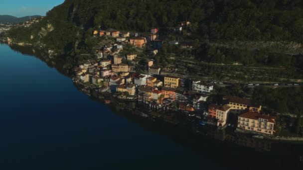 Švýcarská Vesnice Gandria Letecký Pohled Obecný Plán Dron Malá Vesnice — Stock video