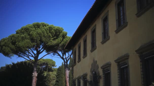 Corte Italiana Villa Casa Solariega Pinia Árboles Coníferas Pino Italiano — Vídeos de Stock
