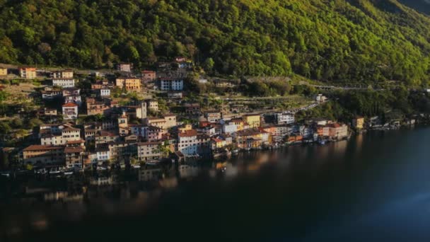 Ein Kleines Schweizer Dorf Fischerdorf Touristische Lage Gandria Lugano Morgendämmerung — Stockvideo