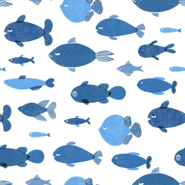 Indigo Watercolor fishes on the white background. Seamlessly tiling fish pattern. High quality photo