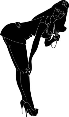 Stratoskoplu genç ve güzel bir hemşire. Siluet