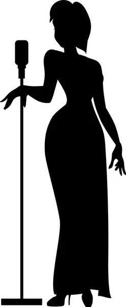A young talented singer in an elegant long black dress sings a beautiful song about great and bright love. Silhouette.