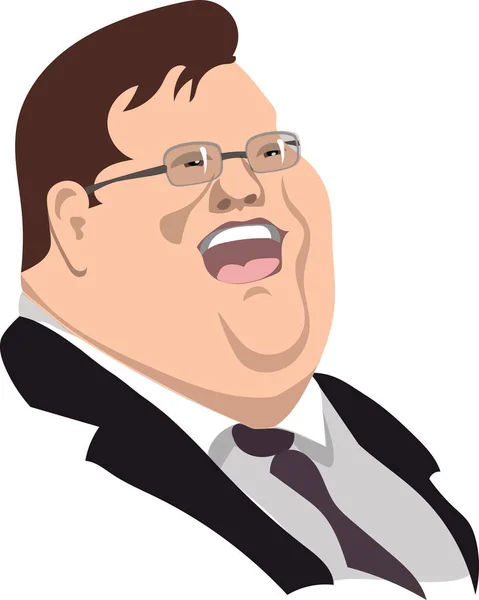 Young and fat businessman laughs. The businessman signed a successful contract. Much money. Creative and successful businessman. Portrait. Cartoon.