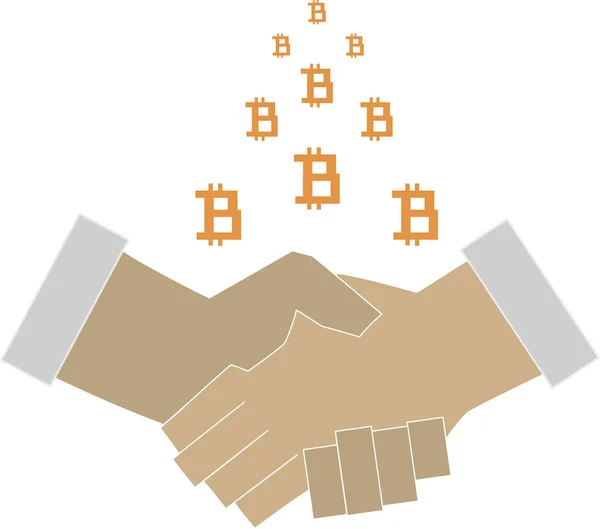 Handshake of male hands. Successful businessman. Minecraft .Bitcoin.