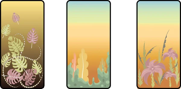 Wallpaper for smartphone as a background. Flowers, ears of corn in soft cold colors. Modern progressive design template.