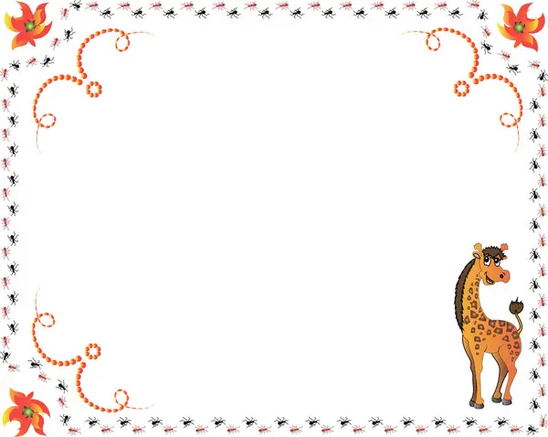 frame with cute fox and leaves. vector illustration