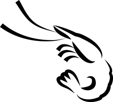 Marine life logo collection. Sketchy seafood - shrimp. Black outline. symbols, logo