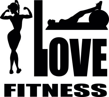 Fitness 'i seviyorum. Kızlar spor salonuna gider, sağlıklarını kontrol ederler. Siyah siluet