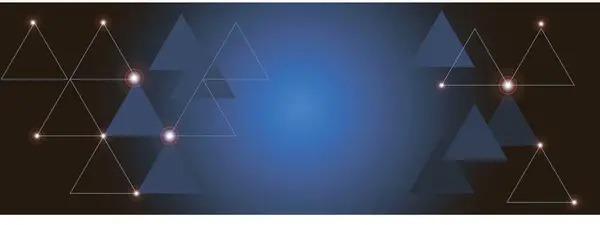 Abstract fantastic space dark blue background with triangles and stars for banner or header design. For computer desktop background.