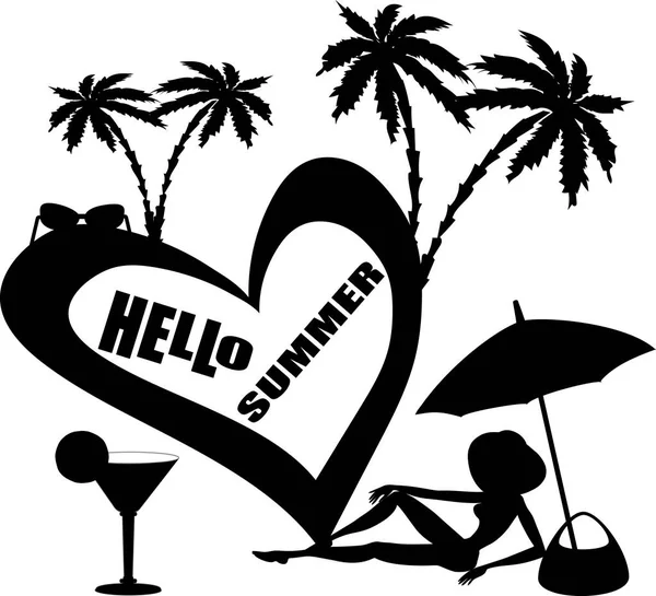 Beach Umbrella Palm Trees Vector Illustration — Stock Photo, Image